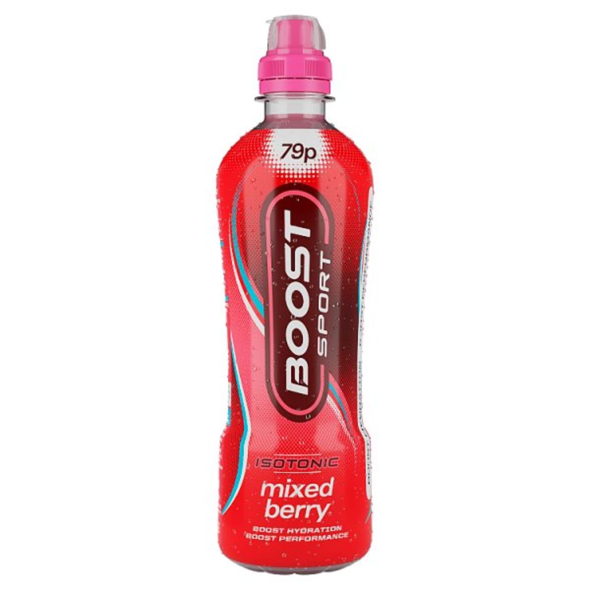 A bottle of Boost - Sport Isotonic Mixed Berry - 500ml on a white background.