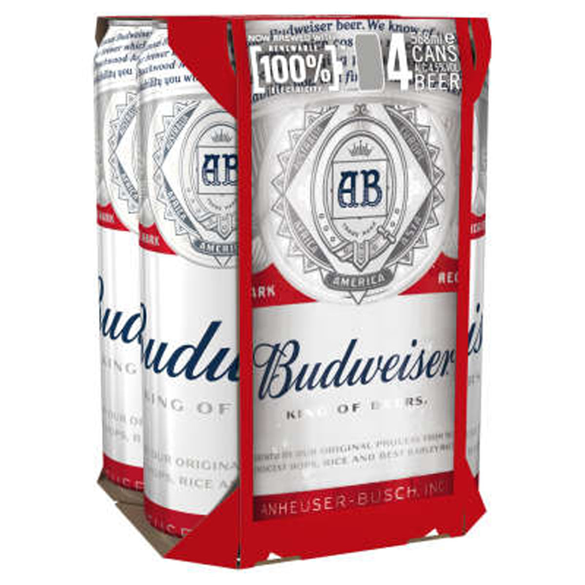 Budweiser - Can Beer (4.5% ABV) - 4x568ml in a box on a white background.