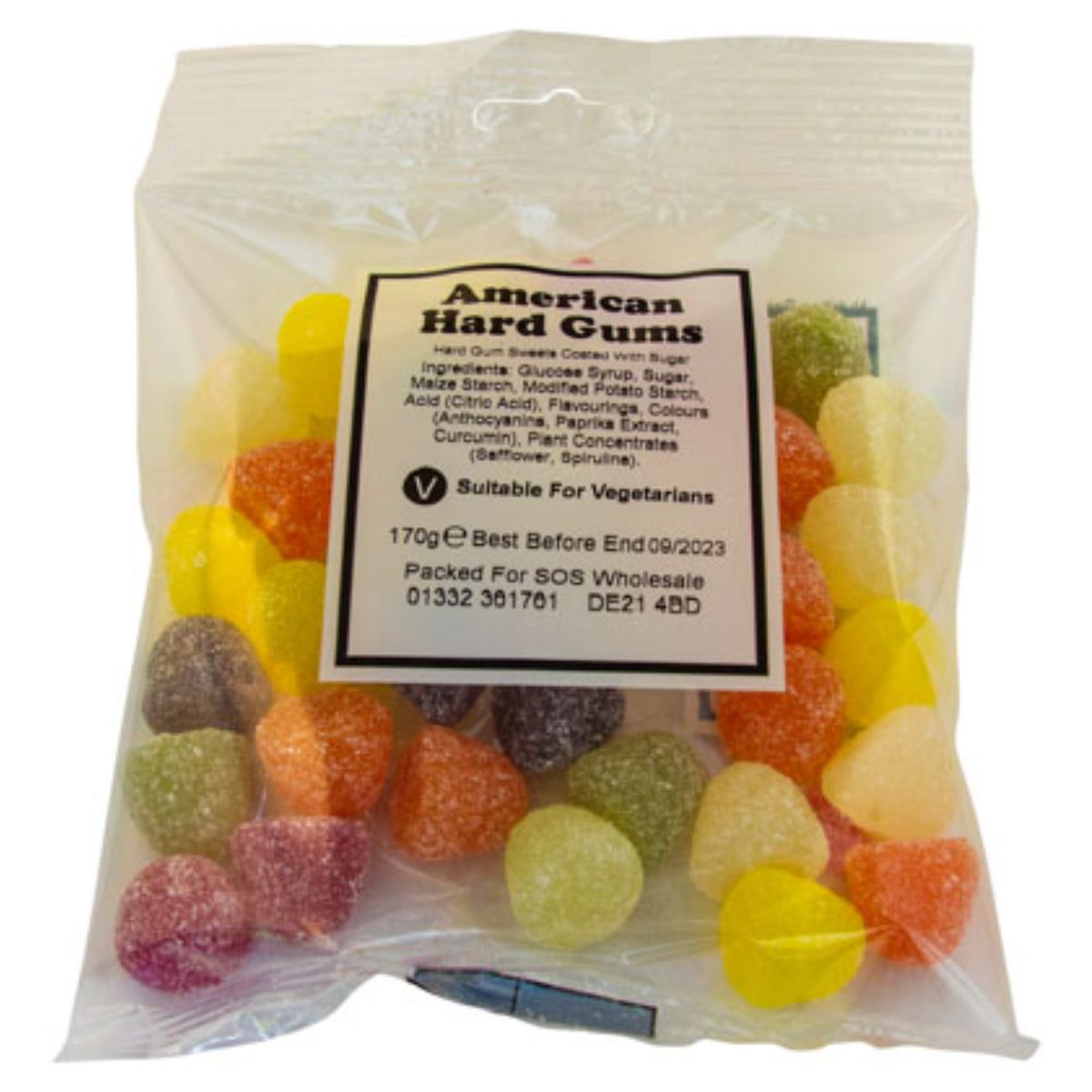 A Bumper Bag of American Hard Gums - 140g in a white background.