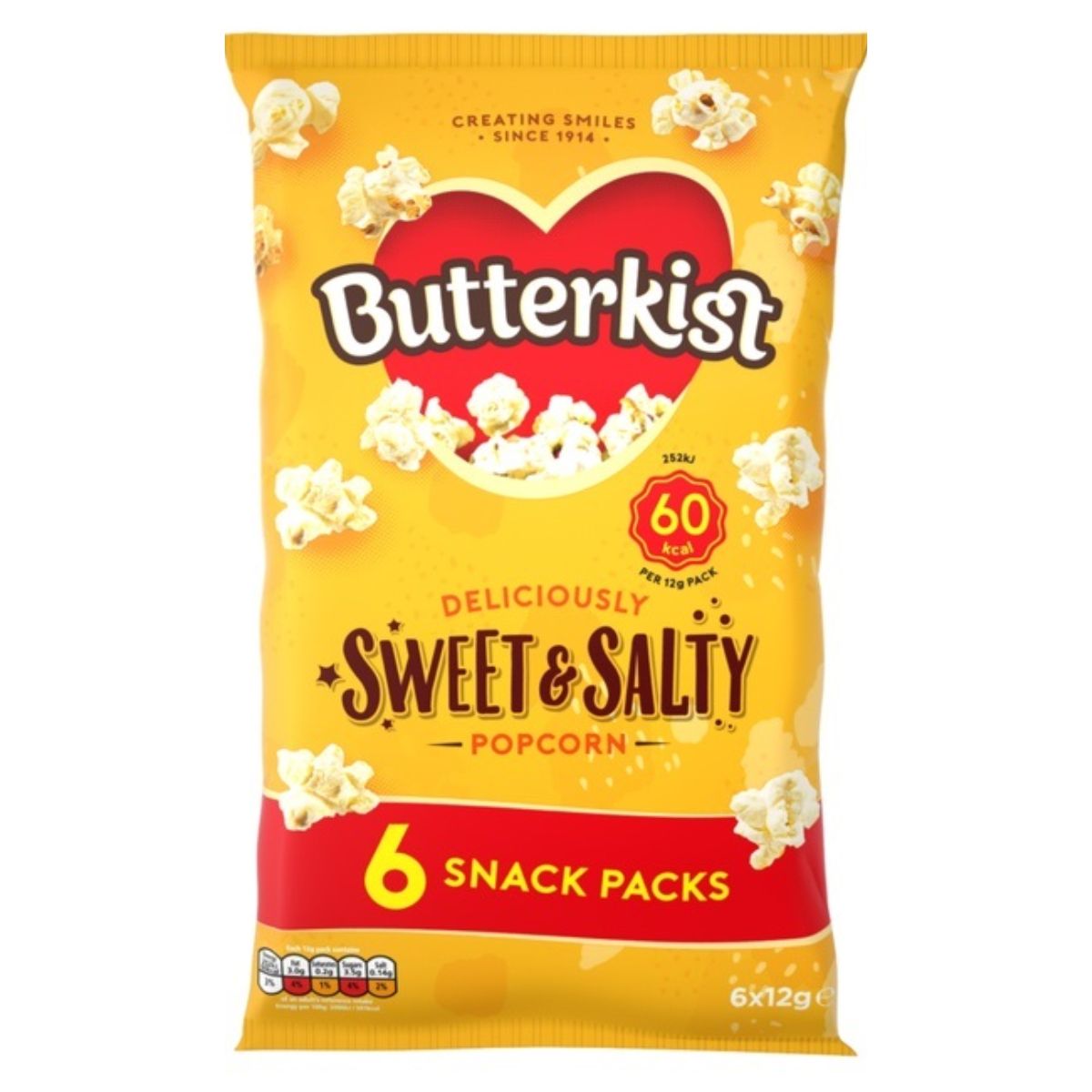 Butterkist - Sweet and Salty Popcorn - 6 x 12g snack packs.