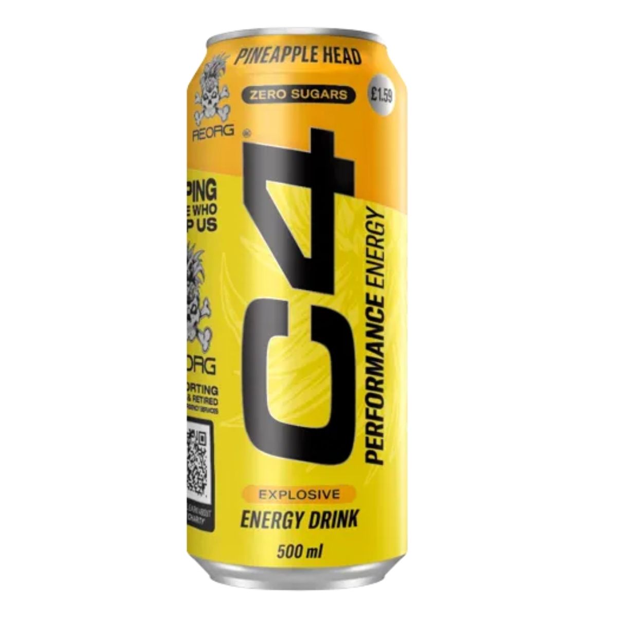 A can of C4 - Energy Carbonated Pineapple - 500ml on a white background. A can of C4 - Energy Carbonated Pineapple - 500ml on a white background.