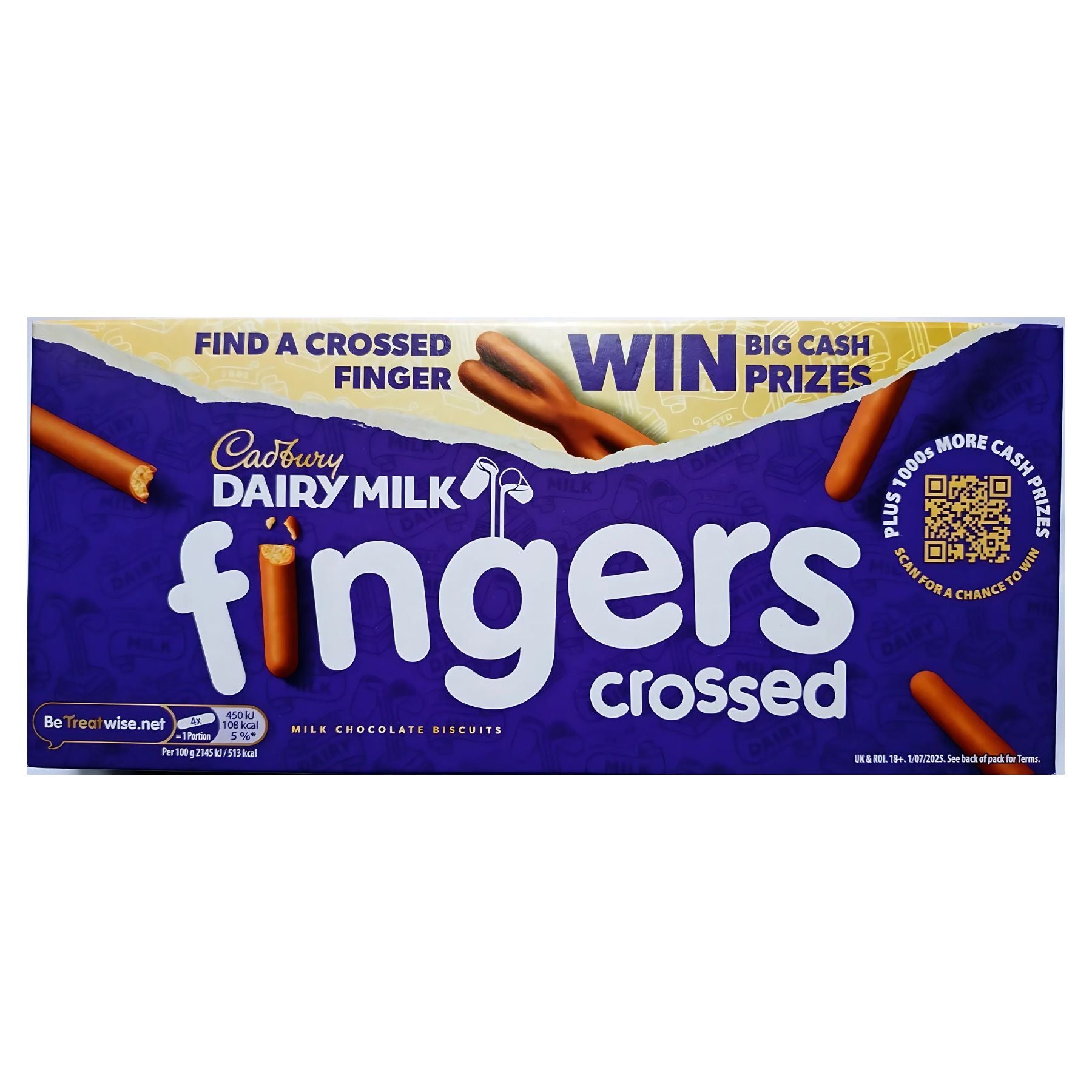 Enjoy Cadbury - Dairy Milk Crossed Fingers Milk Chocolate Biscuits (114g) and look out for a crossed finger to win exciting cash prizes. Delicious chocolate-covered biscuits in every bite!. Enjoy Cadbury - Dairy Milk Crossed Fingers Milk Chocolate Biscuits (114g) and look out for a crossed finger to win exciting cash prizes. Delicious chocolate-covered biscuits in every bite!.