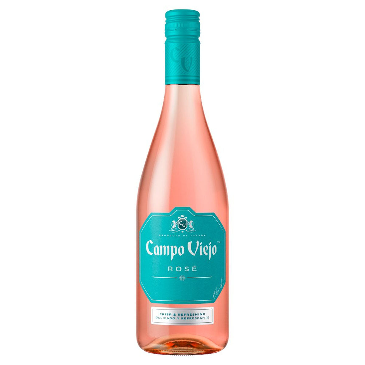 A bottle of Campo Viejo - Rose (13.5% ABV) - 750ml on a white background.