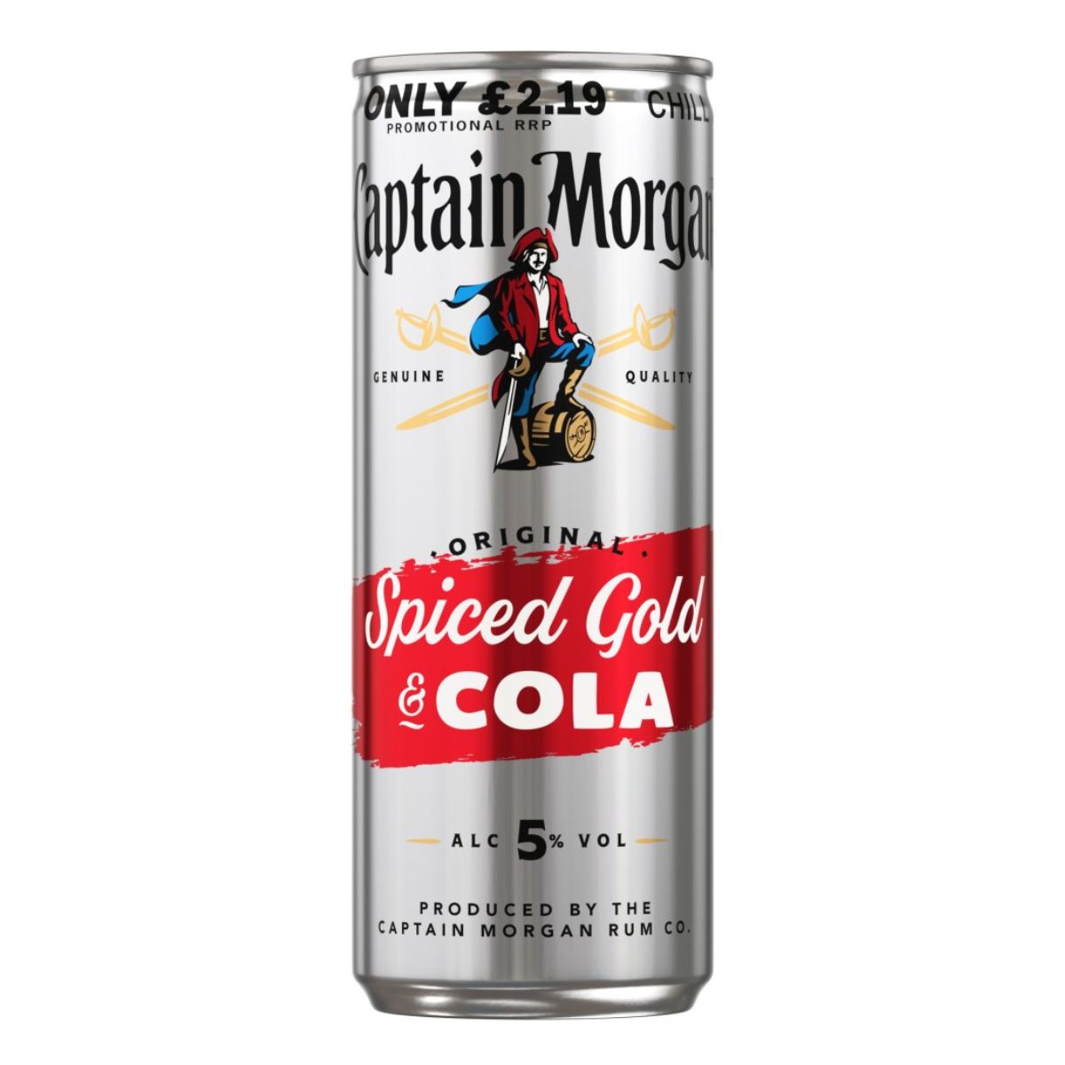 Captain Morgan - Original Spiced Gold & Cola Ready to Drink Premix Can (5.0% ABV) - 250ml and cola.
