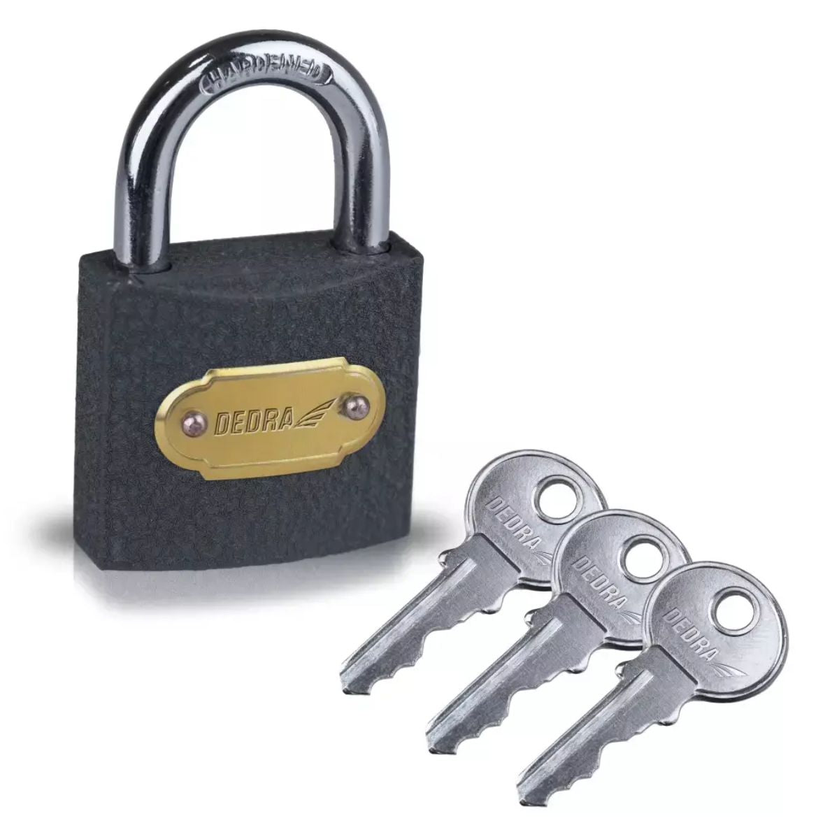 Cast - Iron Padlock - 50mm with three keys on a white background. Cast - Iron Padlock - 50mm with three keys on a white background.