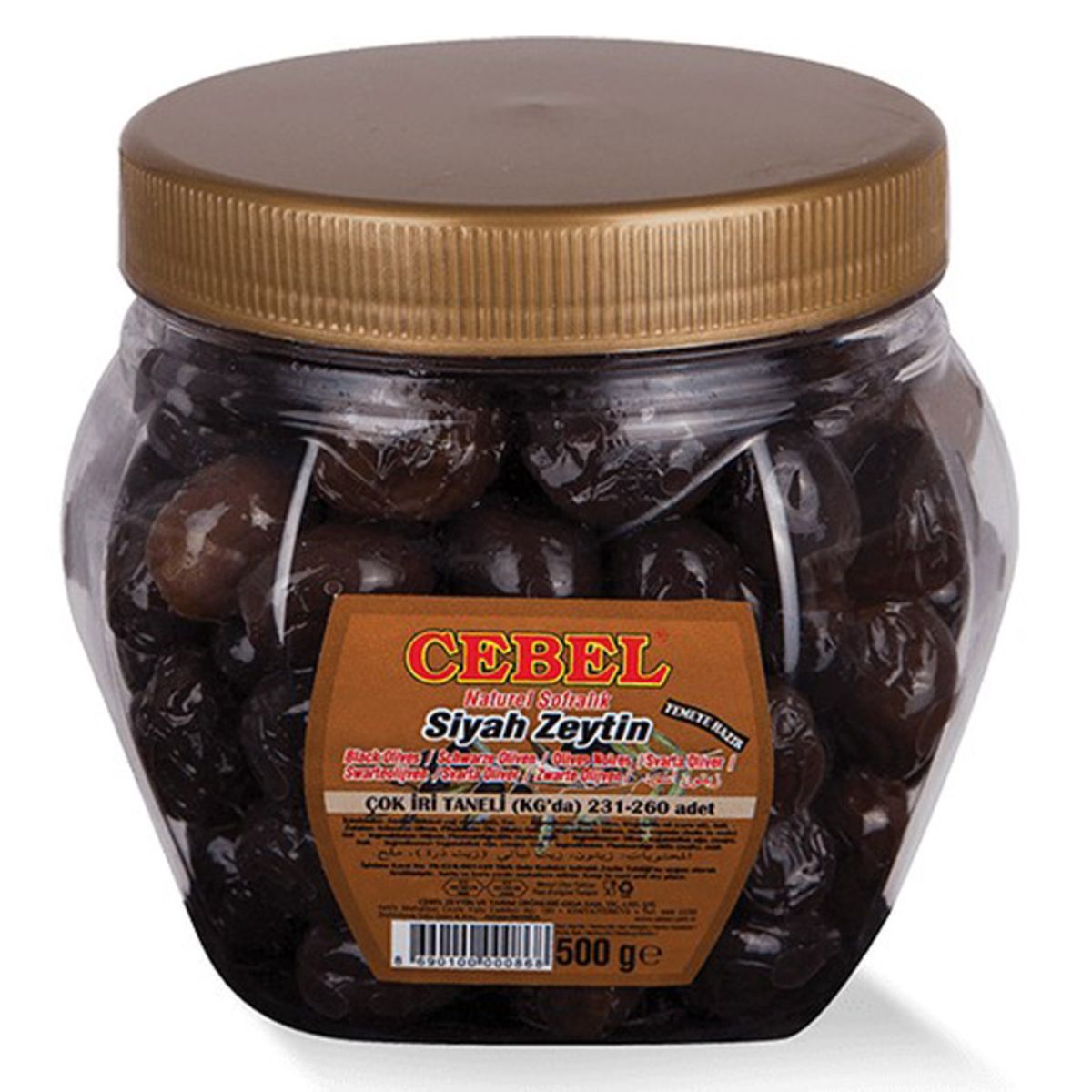 A jar of Cebel - Black Olives Very Coarse Grains - 500g on a white background. A jar of Cebel - Black Olives Very Coarse Grains - 500g on a white background.