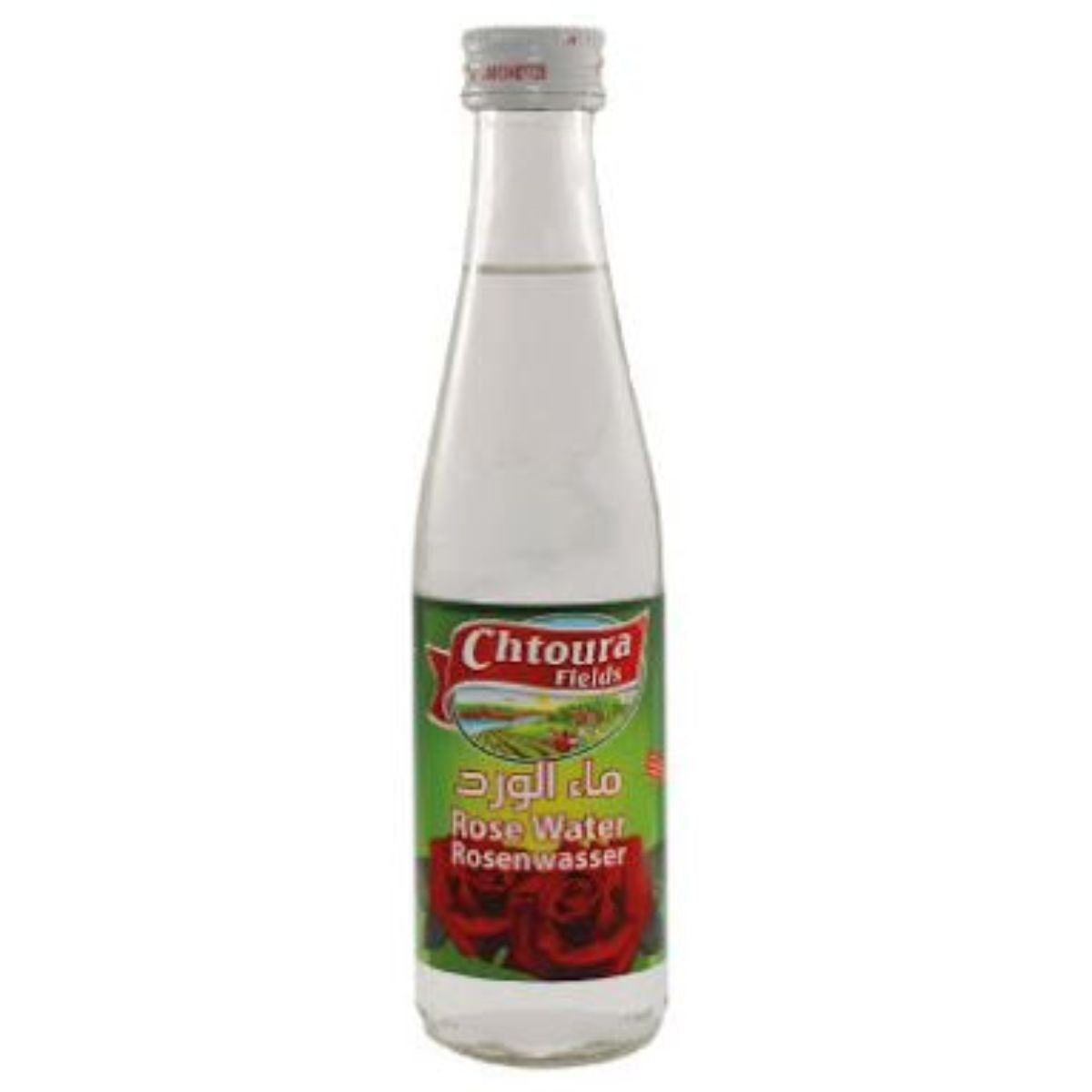 A bottle of Chtoura - Rose Water - 270ml with labels in multiple languages.