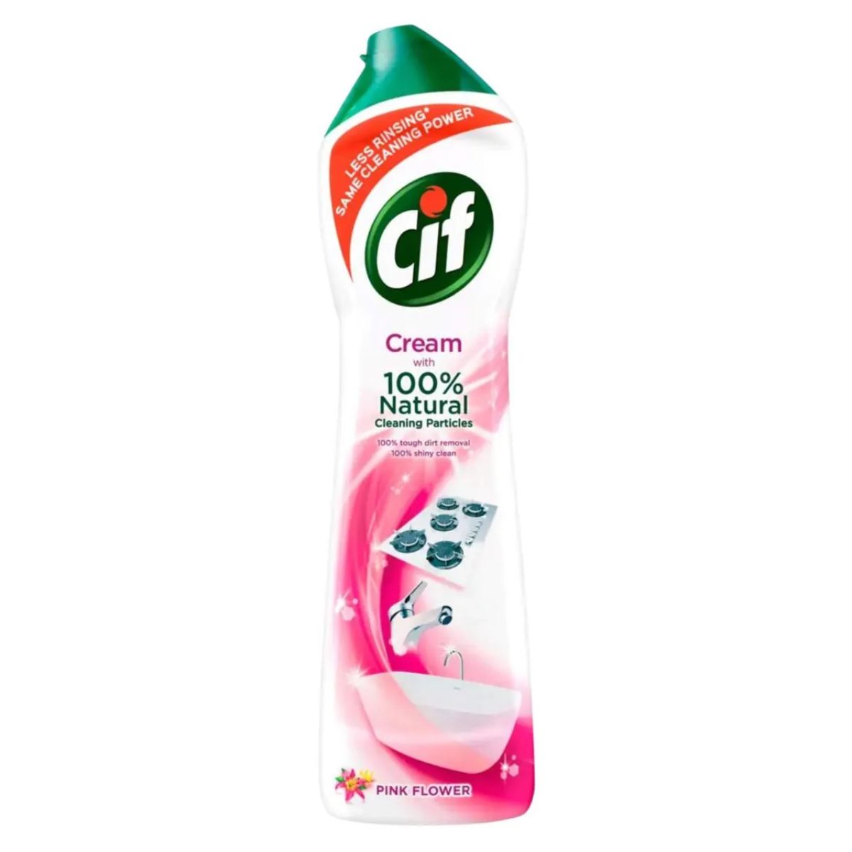 A bottle of Cif - Cream Pink Flower - 500ml on a white background. A bottle of Cif - Cream Pink Flower - 500ml on a white background.