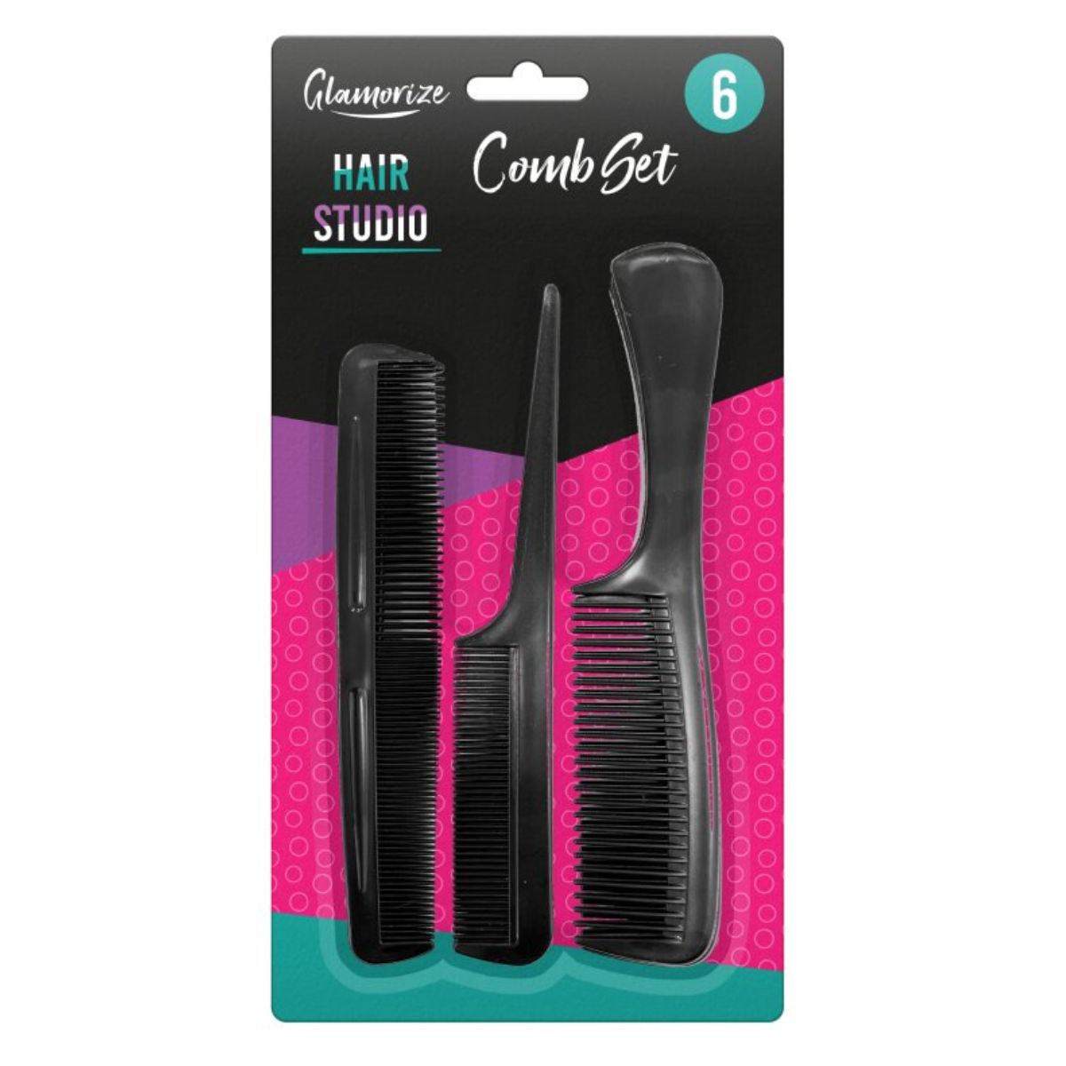 A six-piece Clamorize - Hair Comb Set packaged on a retail display card. A six-piece Clamorize - Hair Comb Set packaged on a retail display card.
