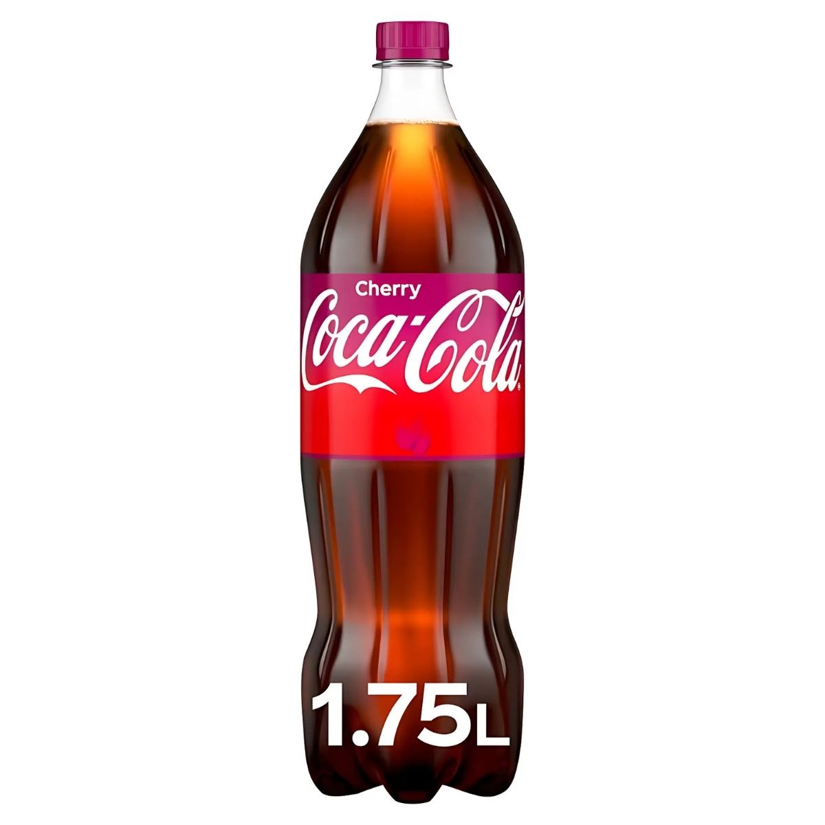 A 1.75L bottle of Coca Cola - Cherry, featuring a red label, provides a refreshing drink with rich cherry flavor. A 1.75L bottle of Coca Cola - Cherry, featuring a red label, provides a refreshing drink with rich cherry flavor.