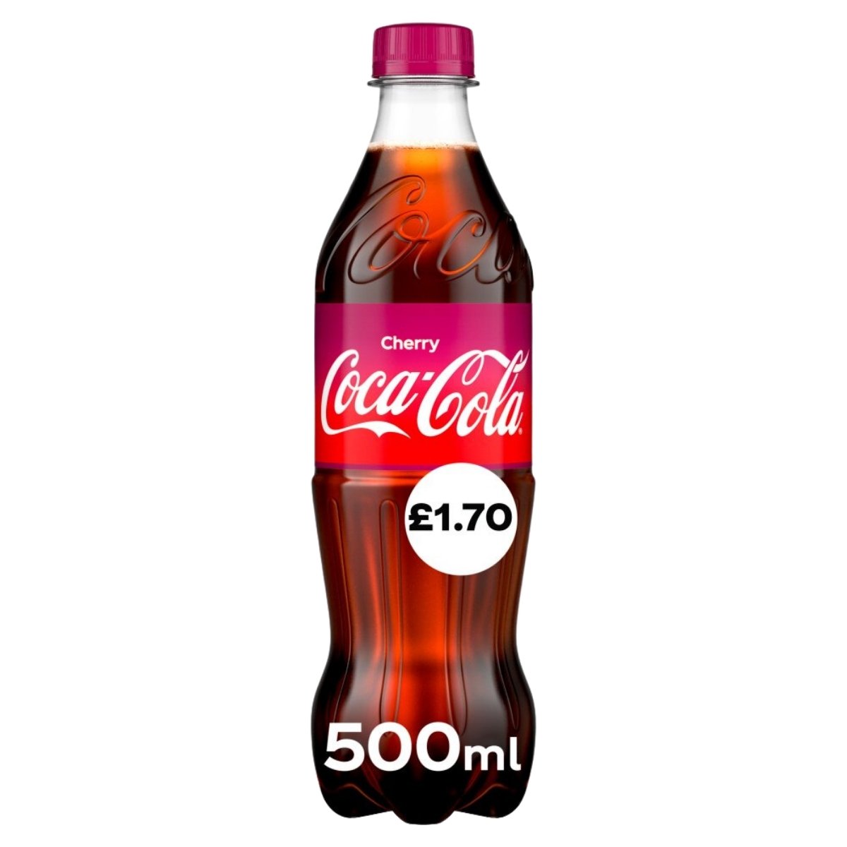 Savor a 500ml bottle of Coca Cola - Cherry, available for only £1.70. Savor a 500ml bottle of Coca Cola - Cherry, available for only £1.70.
