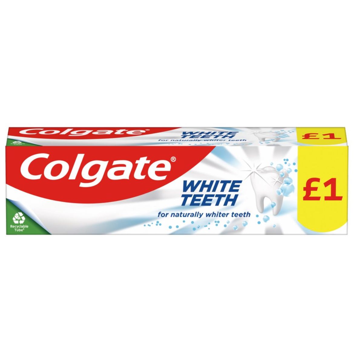 A tube of Colgate - White Teeth Toothpaste - 75ml on a white background.