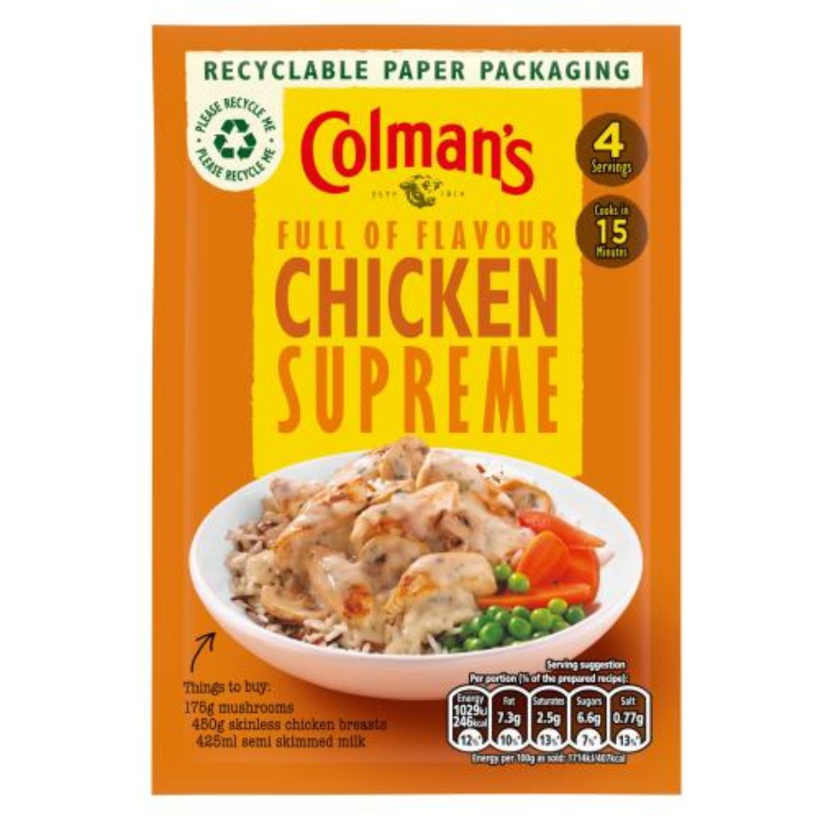 Colmans - Recipe Mix Chicken Supreme - 38g, full of flavor chicken supreme. Colmans - Recipe Mix Chicken Supreme - 38g, full of flavor chicken supreme.