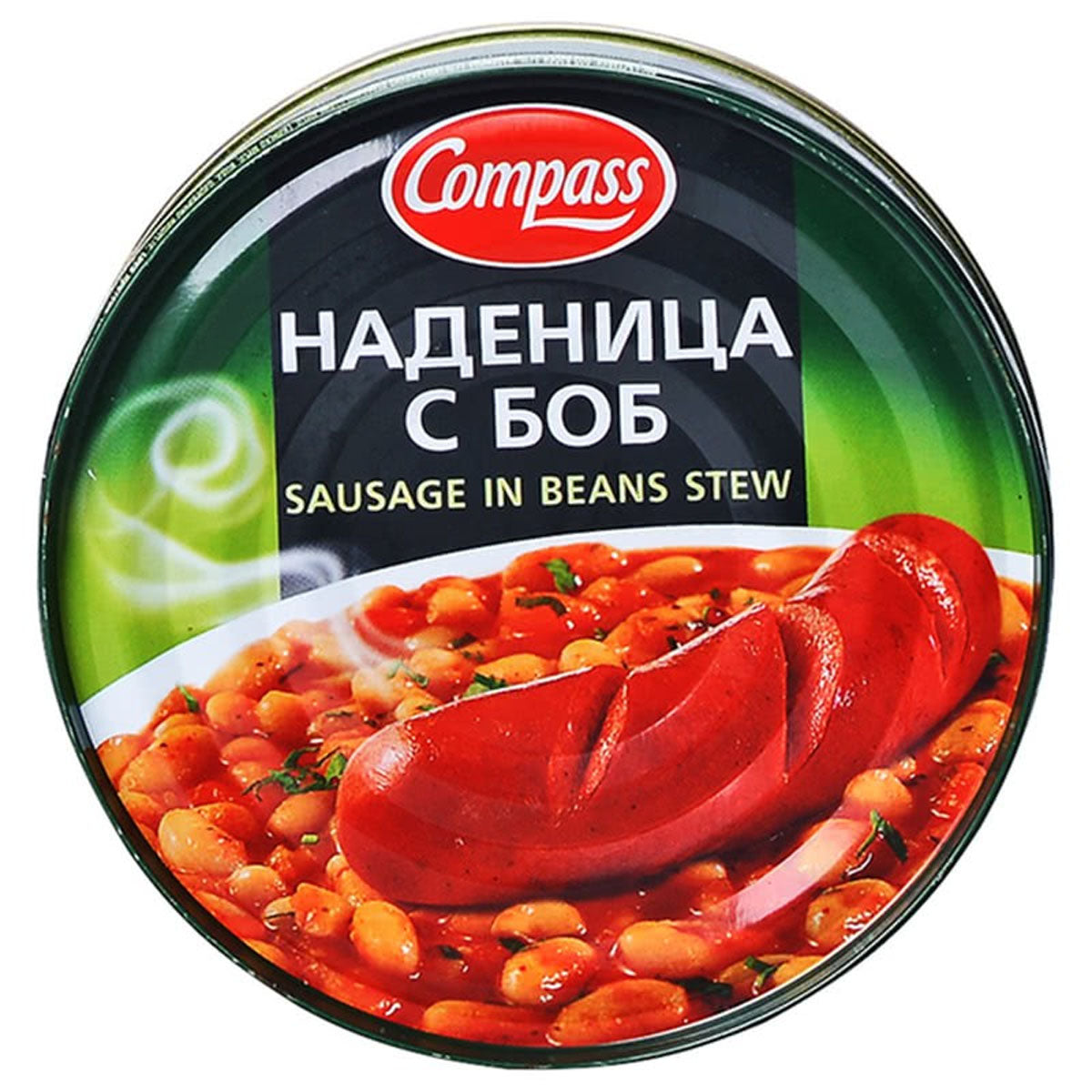 A tin of Compass - Sausage in Beans Stew - 300g. A tin of Compass - Sausage in Beans Stew - 300g.