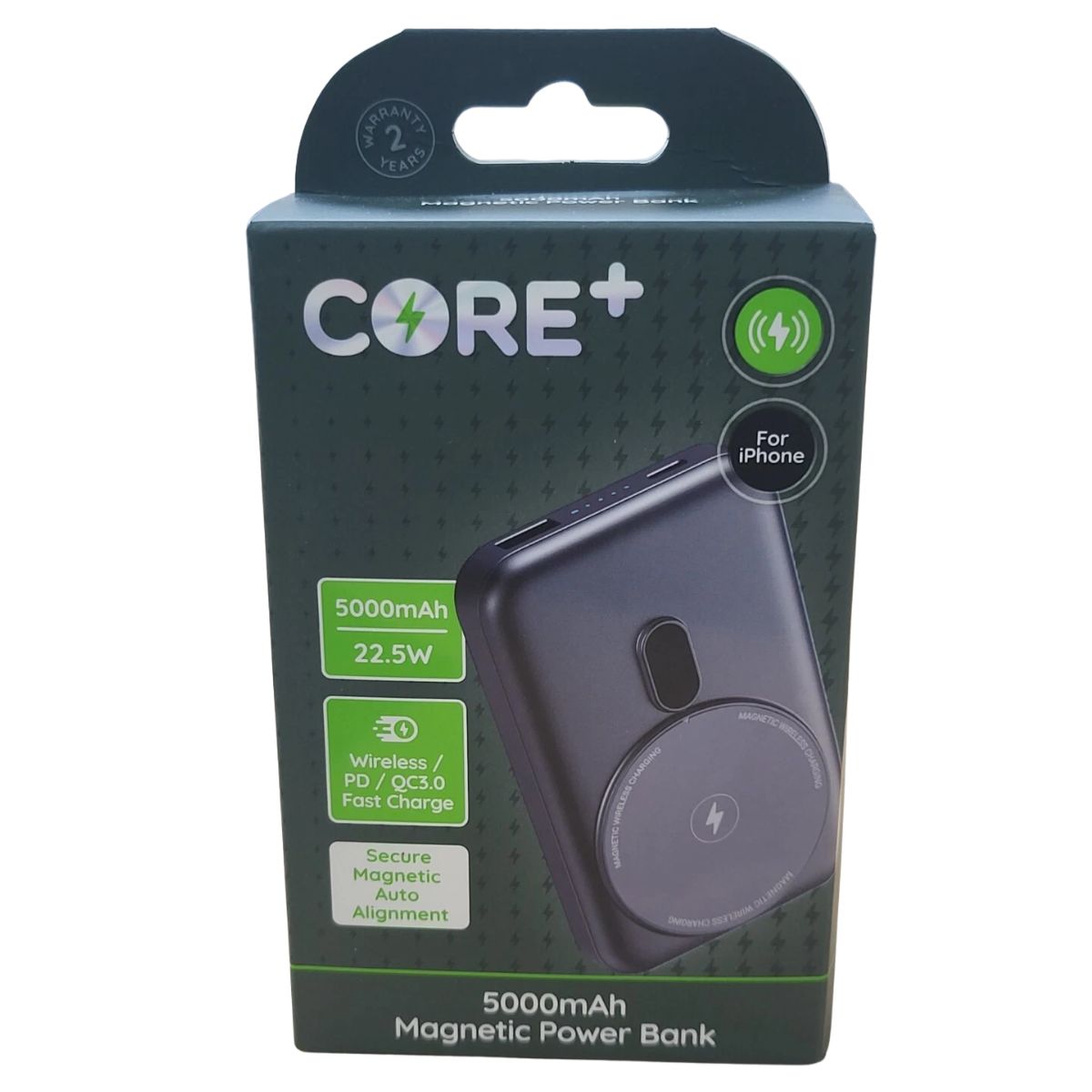 The Core+ Magnetic Power Bank for iPhone (5000mAh) comes packaged with wireless charging, fast charge tech, PD/QC 3.0 support, and is fully compatible with iPhone devices. The Core+ Magnetic Power Bank for iPhone (5000mAh) comes packaged with wireless charging, fast charge tech, PD/QC 3.0 support, and is fully compatible with iPhone devices.