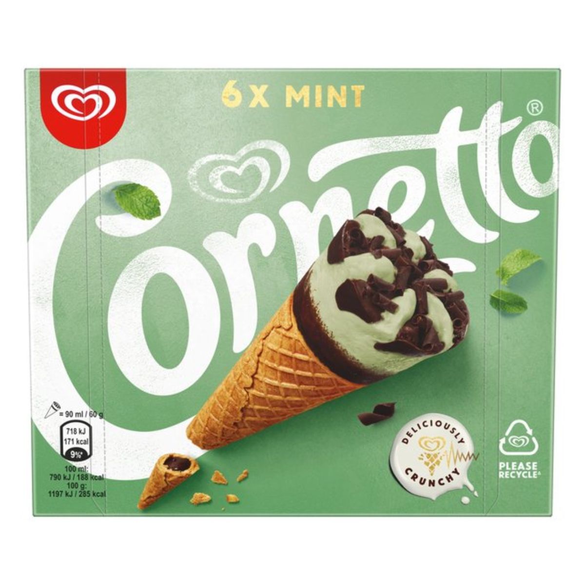 A box of Cornetto - Mint Ice Cream Cones - 6pcs.