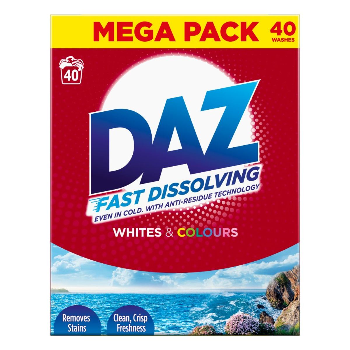 DAZ - Washing Powder 2.4 kg - 40 Washes fast dissolving whites & colours mega pack.