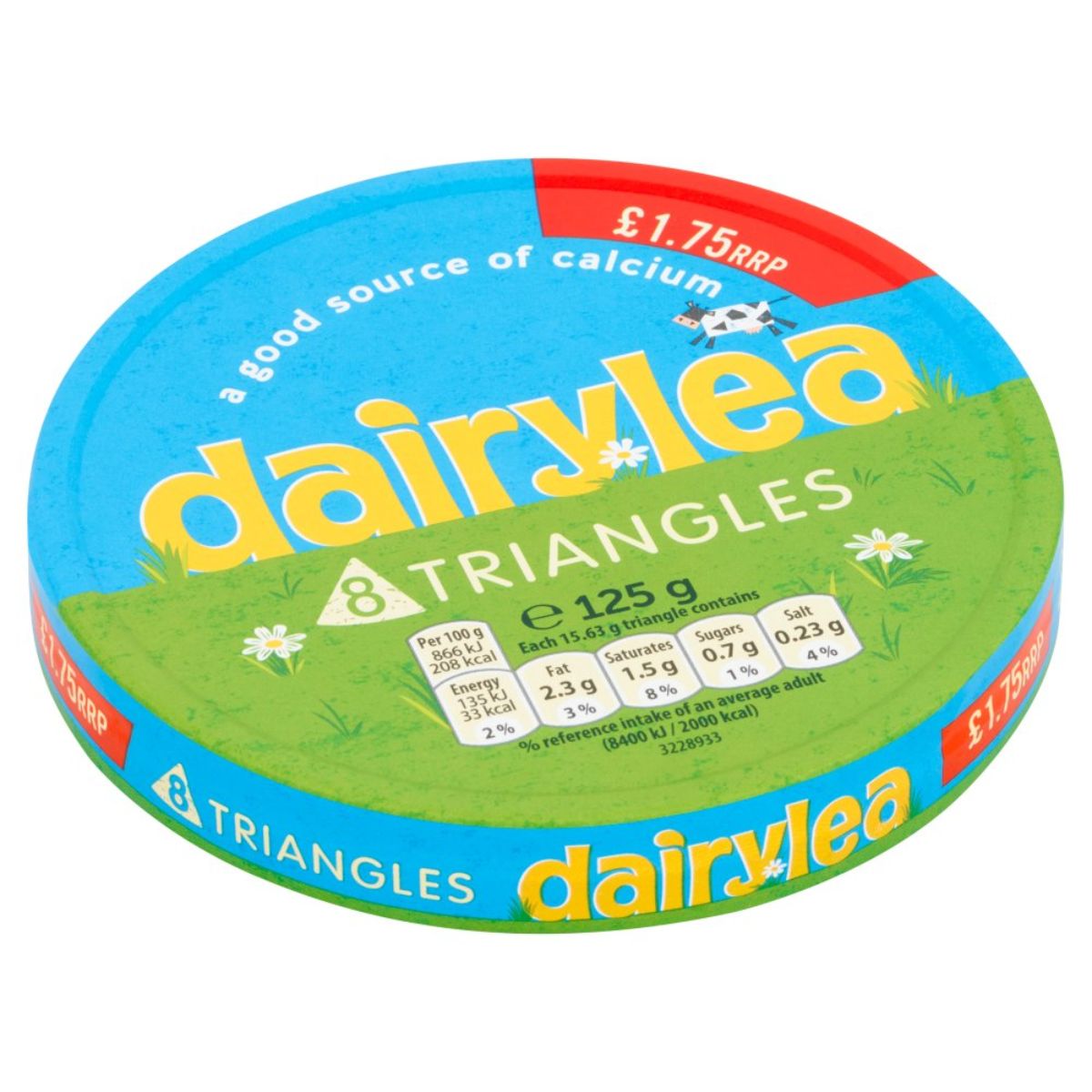 A tin of Dairylea - Cheese Triangles - 125g on a white background.