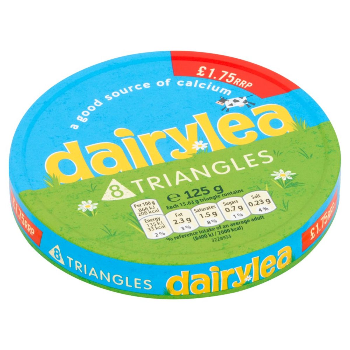 A tin of Dairylea - Cheese Triangles - 125g on a white background. A tin of Dairylea - Cheese Triangles - 125g on a white background.