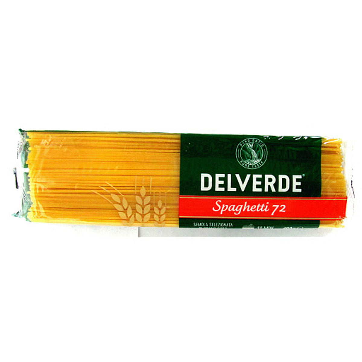 A package of Del Verde - Spaghetti - 400g with a yellow label on it.