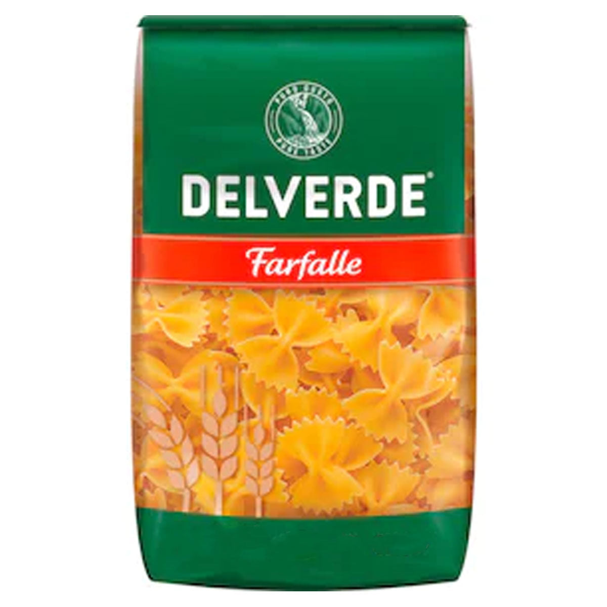 A bag of Delverde - Farfalle Pasta - 400g on a white background. A bag of Delverde - Farfalle Pasta - 400g on a white background.