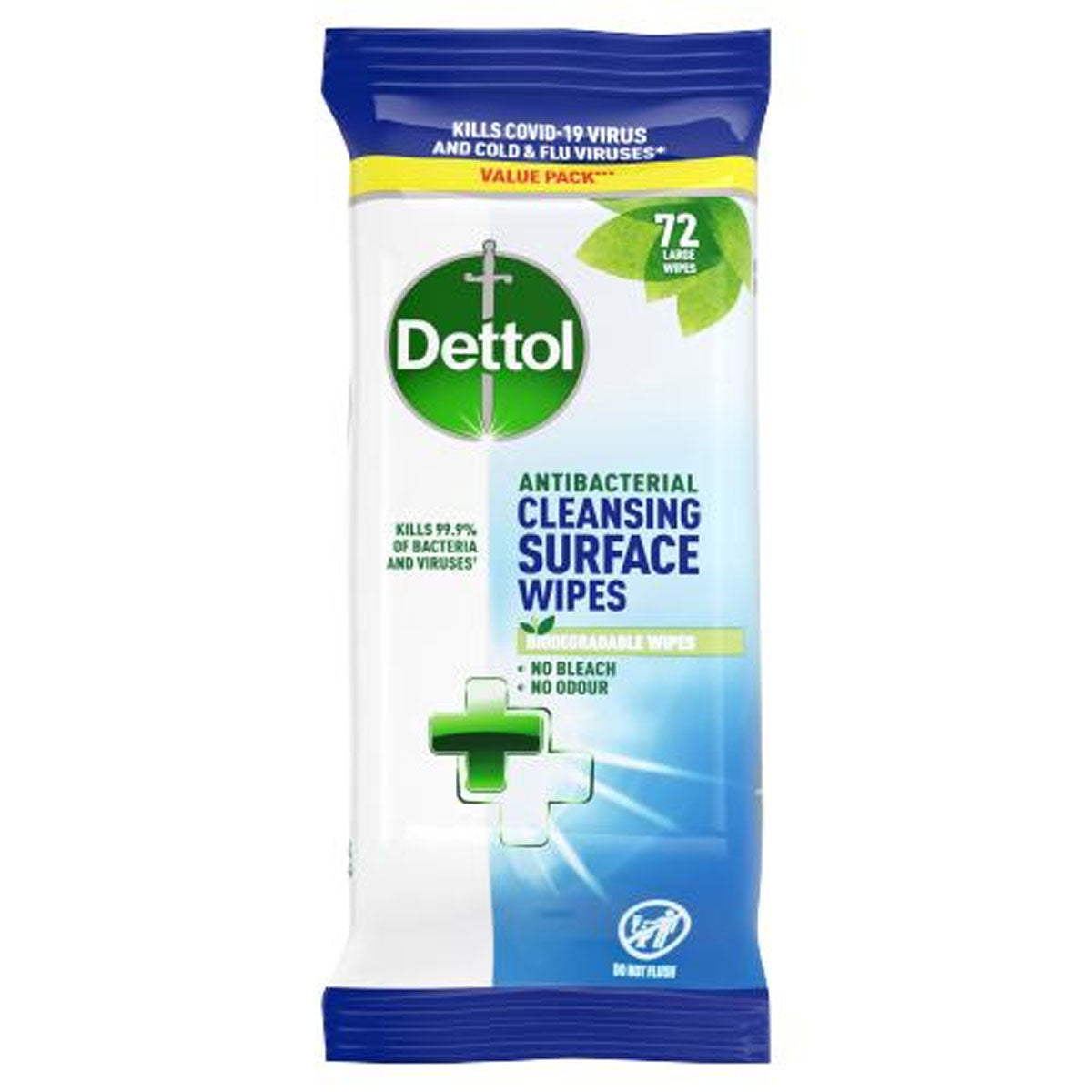 Dettol - Antibacterial Cleansing Surface Wipes - 72 Large Wipes.