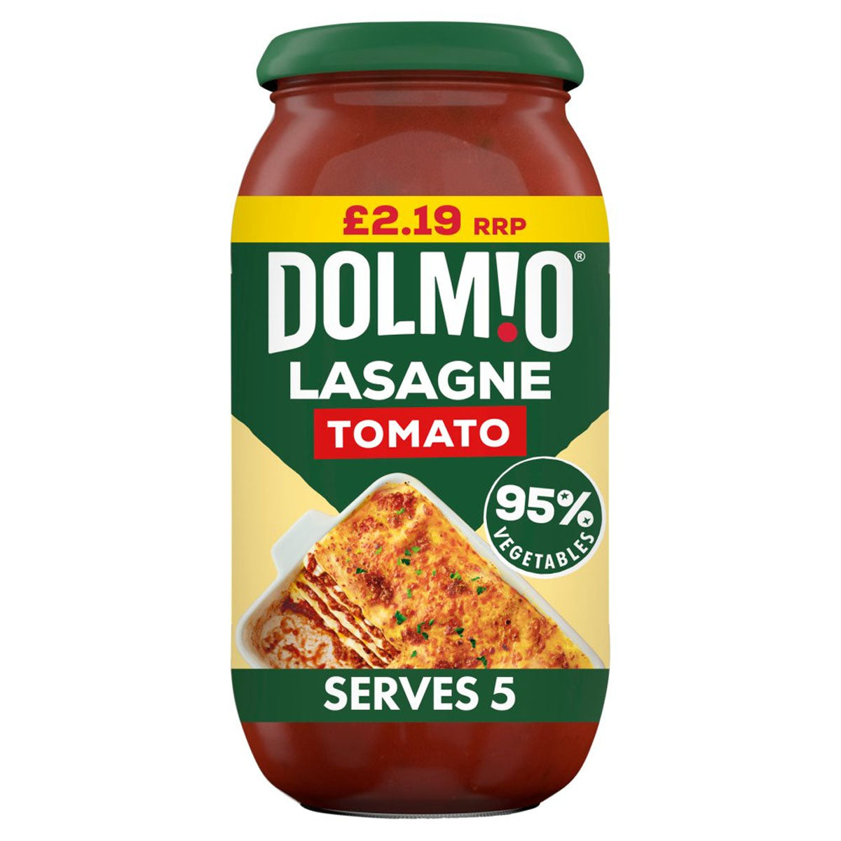 A jar of Dolmio - Lasagne Red Tomato Sauce - 500g serves 5.