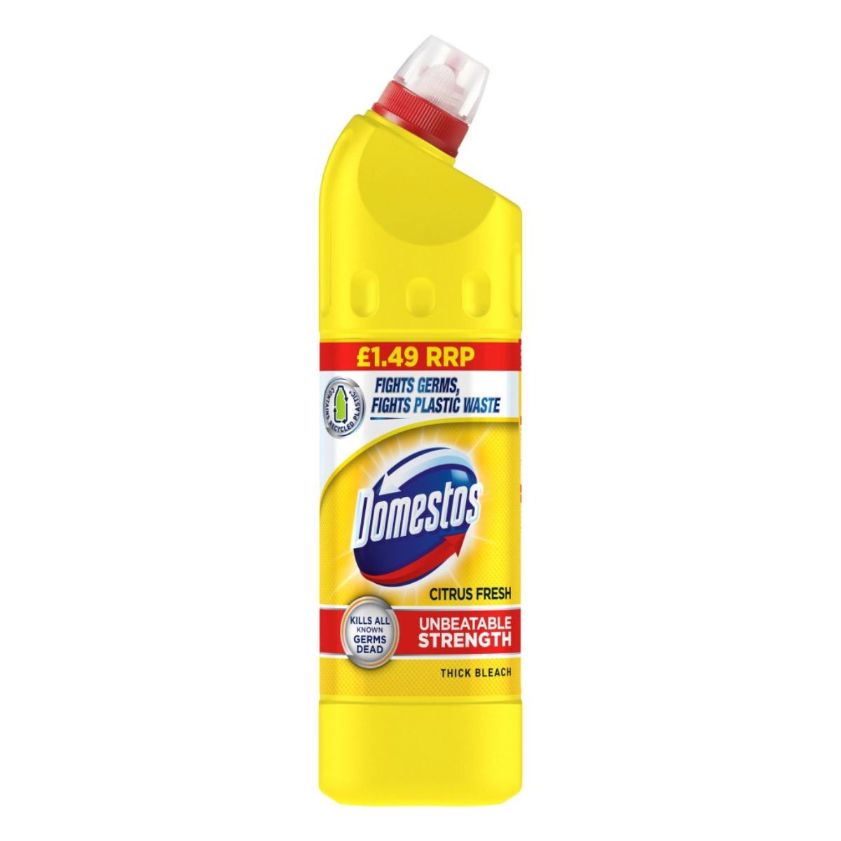 A bottle of Domestos - Thick Bleach Citrus Fresh - 750ml on a white background.