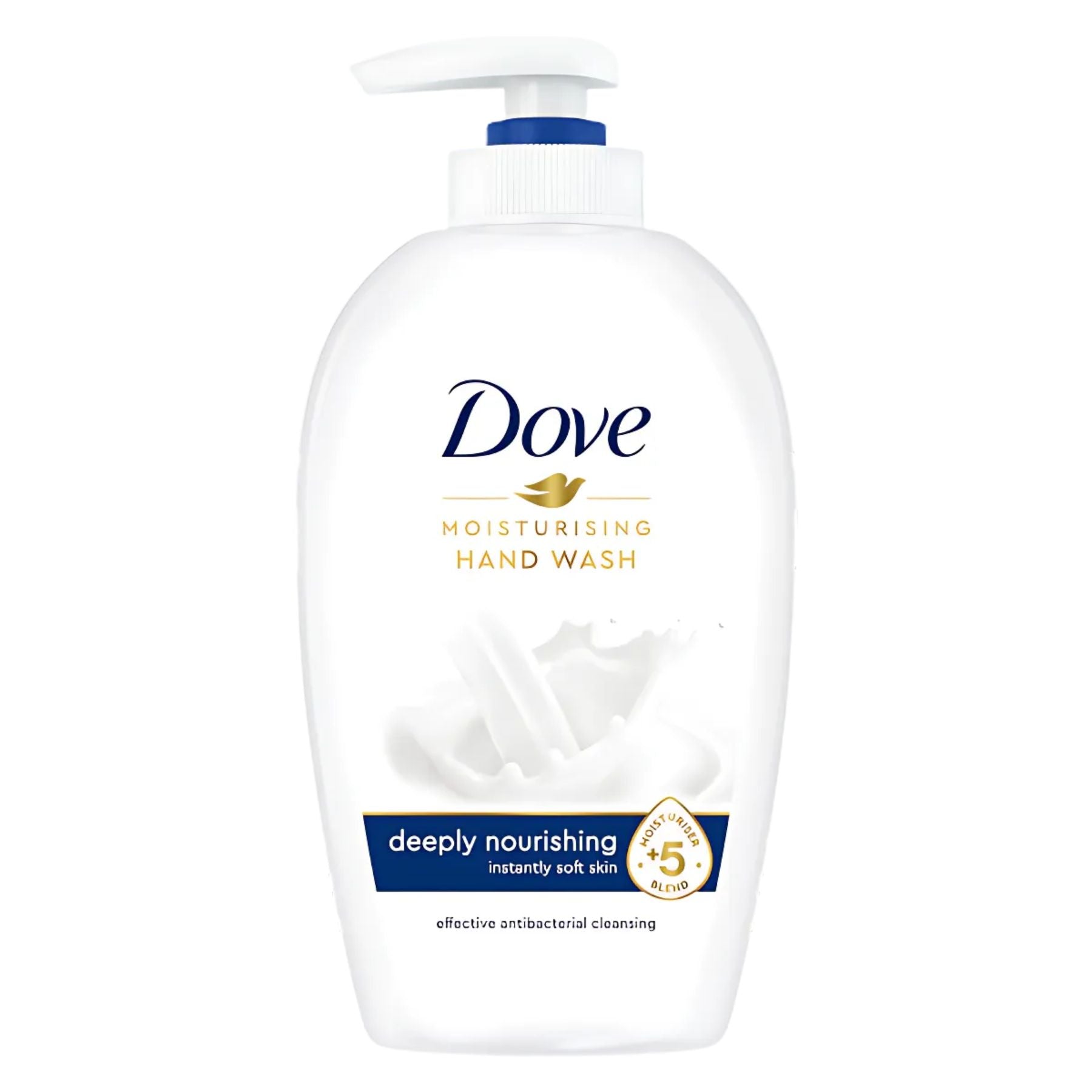A 250ml bottle of Dove Deeply Nourishing Moisturising Hand Wash with a pump dispenser, offering effective antibacterial cleansing. A 250ml bottle of Dove Deeply Nourishing Moisturising Hand Wash with a pump dispenser, offering effective antibacterial cleansing.