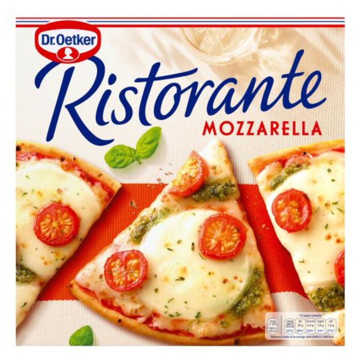 A box of Dr. Oetker - Ristorante Pizza Mozzarella - 335g. A box of Dr. Oetker - Ristorante Pizza Mozzarella - 335g.