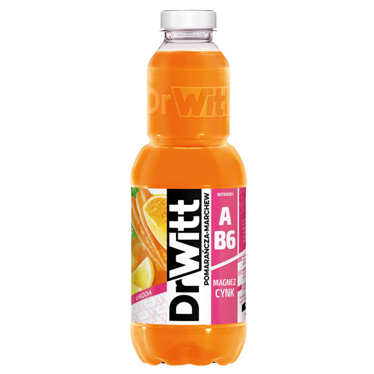 A bottle of Dr Witt - Orange Carrot & Lemon - 1 litre orange juice.