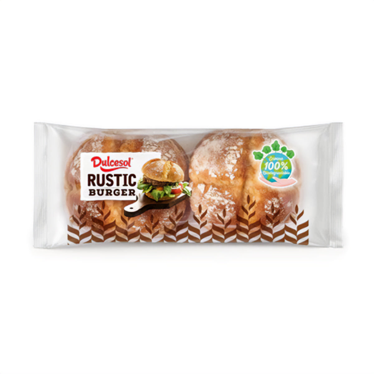 A package of Dulcesol - Rustic Burger Buns - 309g on a white background.