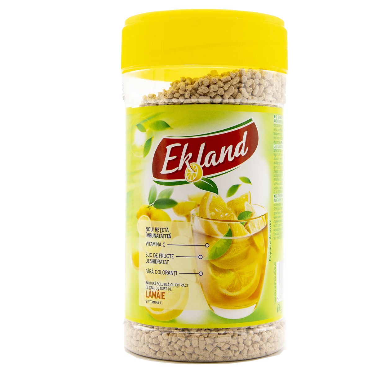 Ekoland lemon tea in a jar on a white background.