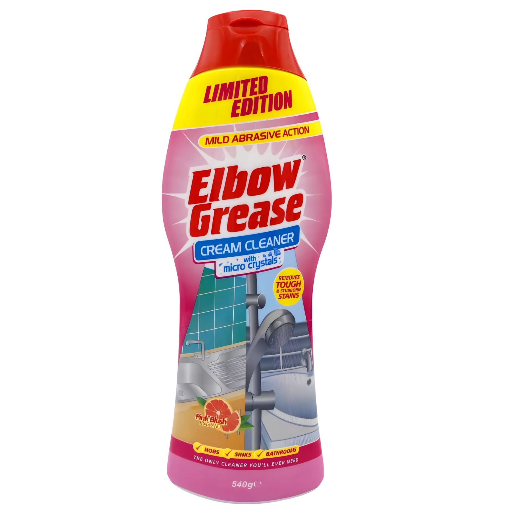 Elbow Grease Cream Cleaner With Micro Crystals Pink Blush, 540g—a powerful kitchen and bathroom cleaner designed to tackle tough stains. Elbow Grease Cream Cleaner With Micro Crystals Pink Blush, 540g—a powerful kitchen and bathroom cleaner designed to tackle tough stains.