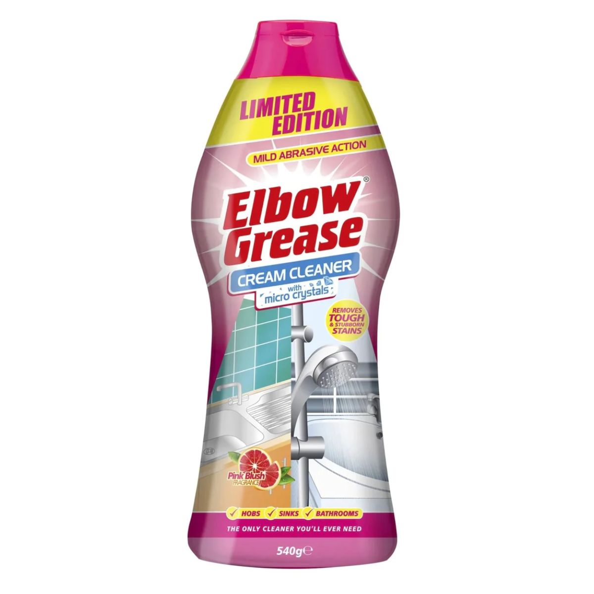 A bottle of Elbow Grease - Pink Cream Cleaner - 540g on a white background.