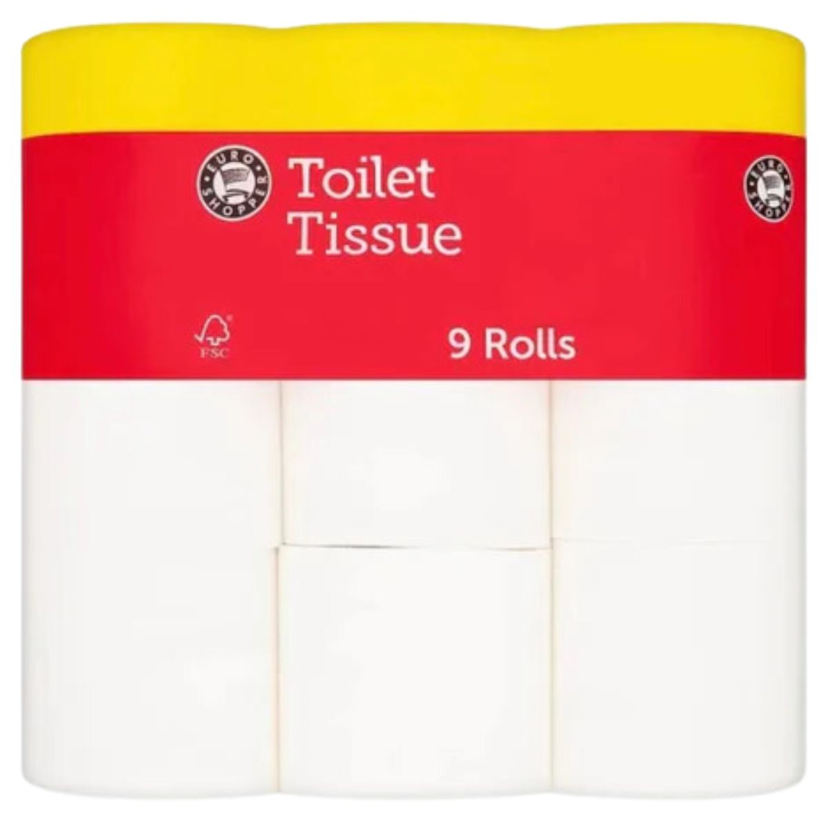 Four rolls of Euro Shopper - Toilet Tissue - 9 Pack in a package. Four rolls of Euro Shopper - Toilet Tissue - 9 Pack in a package.