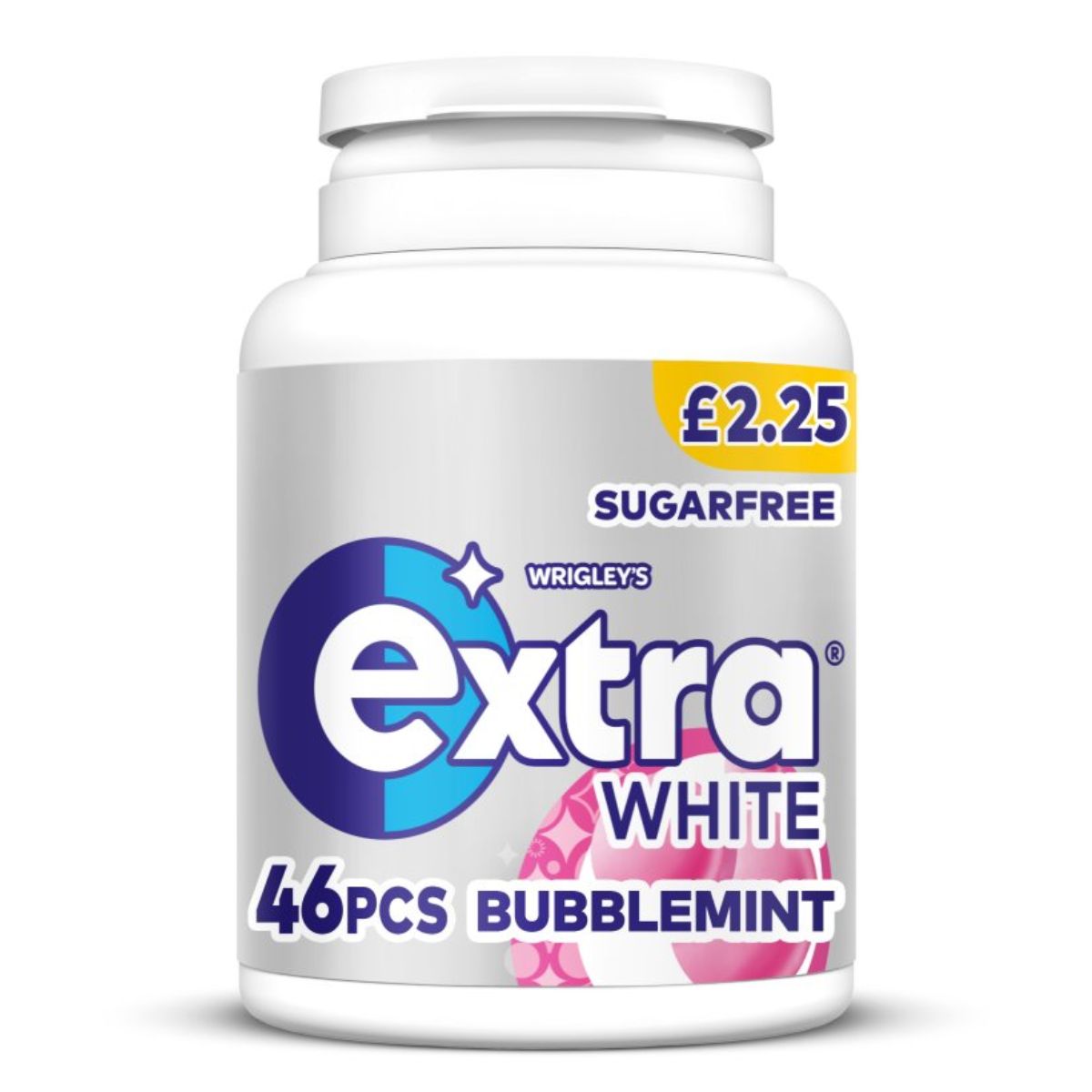 Extra-White Bubblemint Sugarfree Chewing Gum Bottle - 46pcs, 60 capsules. Extra-White Bubblemint Sugarfree Chewing Gum Bottle - 46pcs, 60 capsules.