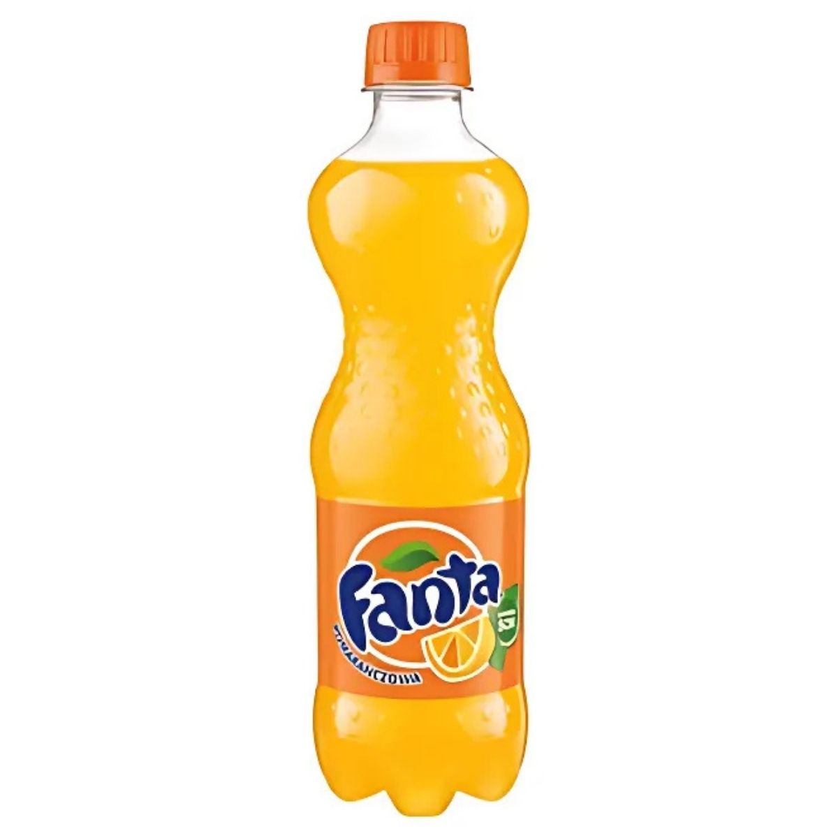 A refreshing 500ml plastic bottle of Fanta - Orange from Moldova, complete with an orange cap, stands against a white background, offering a citrus delight. A refreshing 500ml plastic bottle of Fanta - Orange from Moldova, complete with an orange cap, stands against a white background, offering a citrus delight.
