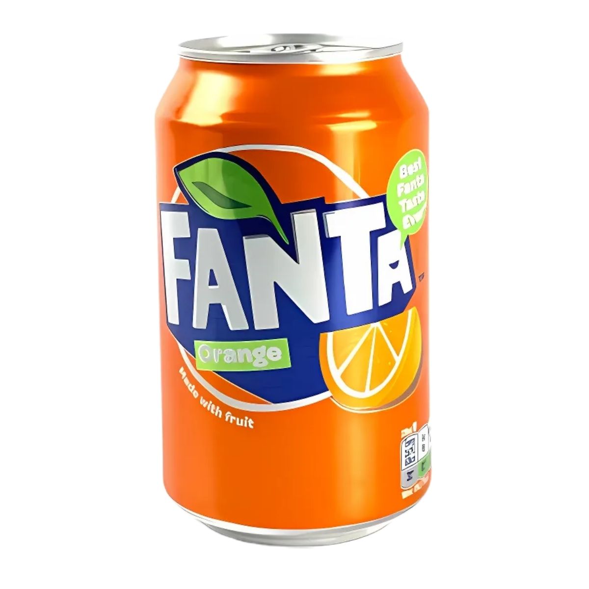 The Orange Fanta can, featuring its iconic logo and vibrant fruit graphics on an orange backdrop, delivers invigorating energy with real orange juice for a refreshing, authentic taste. The Orange Fanta can, featuring its iconic logo and vibrant fruit graphics on an orange backdrop, delivers invigorating energy with real orange juice for a refreshing, authentic taste.