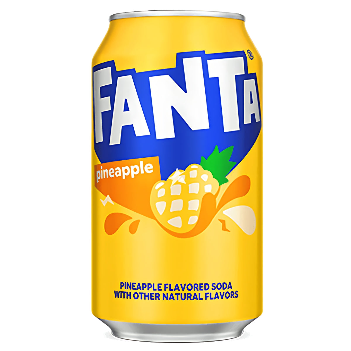 A can of refreshing Fanta - Pineapple Can (America) - 355ml with a yellow background and the text "pineapple" on the can, offering a delightful tropical flavor. A can of refreshing Fanta - Pineapple Can (America) - 355ml with a yellow background and the text "pineapple" on the can, offering a delightful tropical flavor.