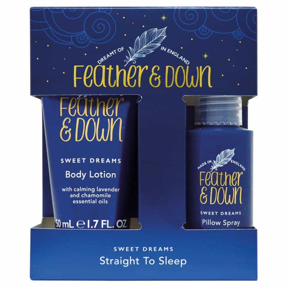 Feather and Down Straight to Sleep Gift Set - 50ml Pillow Spray and 50ml Body Lotion sweet dream body lotion. Feather and Down Straight to Sleep Gift Set - 50ml Pillow Spray and 50ml Body Lotion sweet dream body lotion.