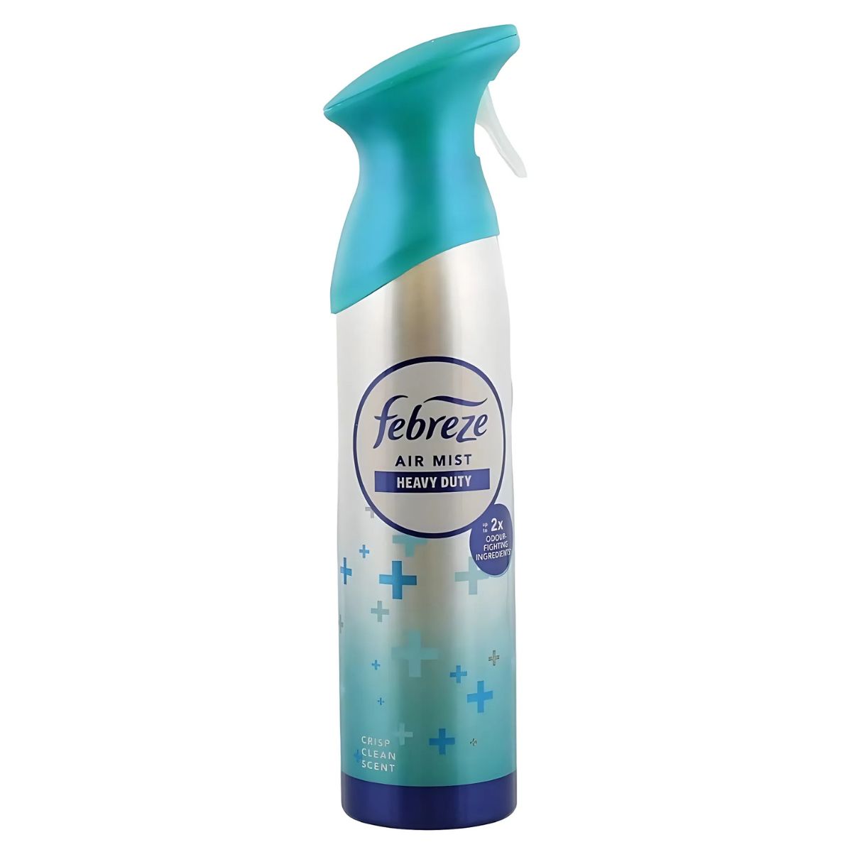 Febreze - Heavy Duty Air Mist - 185ml features OdourClear Technology and a "Crisp Clean Scent" label, boasting a blue and green design for powerful odour-fighting action. Febreze - Heavy Duty Air Mist - 185ml features OdourClear Technology and a "Crisp Clean Scent" label, boasting a blue and green design for powerful odour-fighting action.