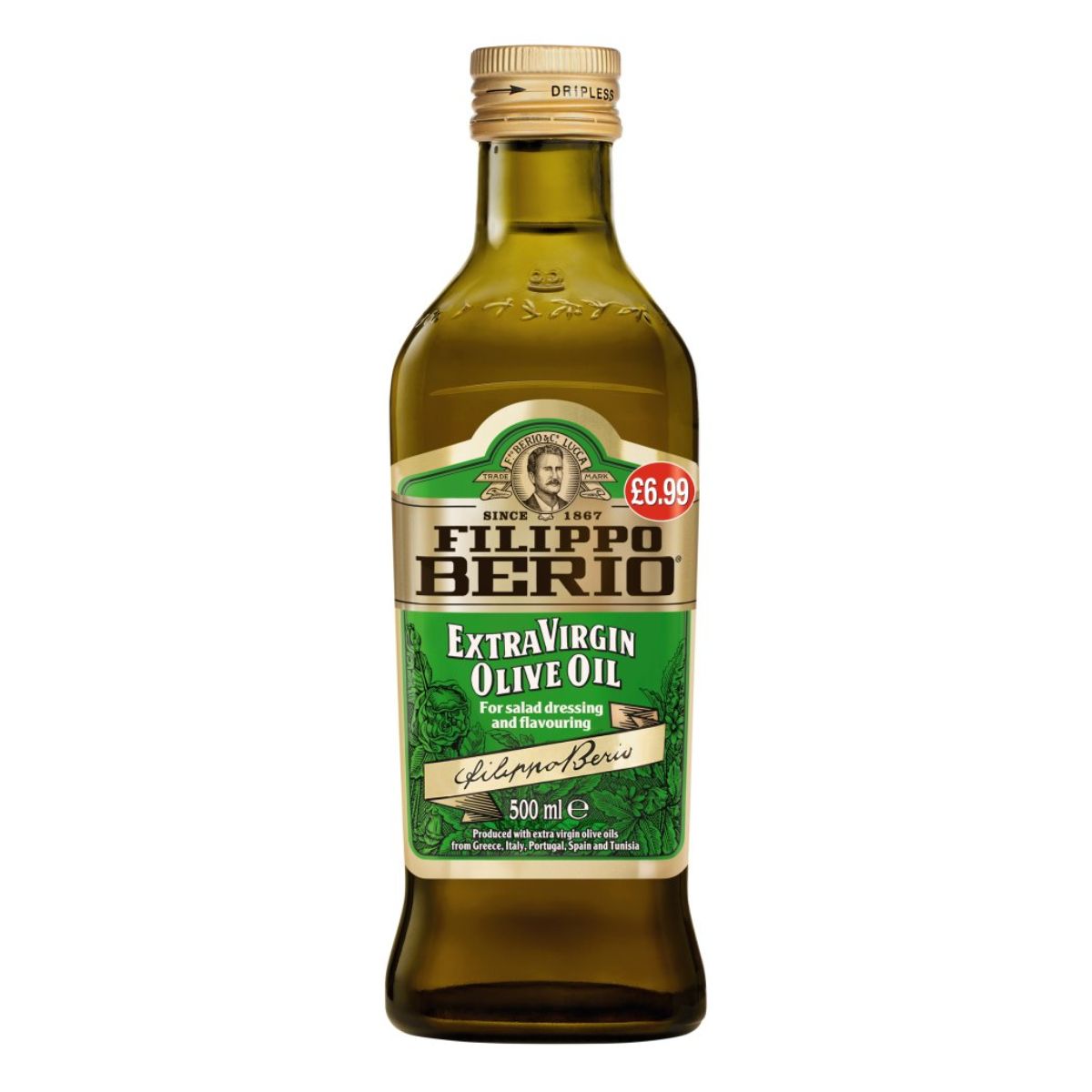 A bottle of Filippo Berio - Extra Virgin Olive Oil - 500ml on a white background.