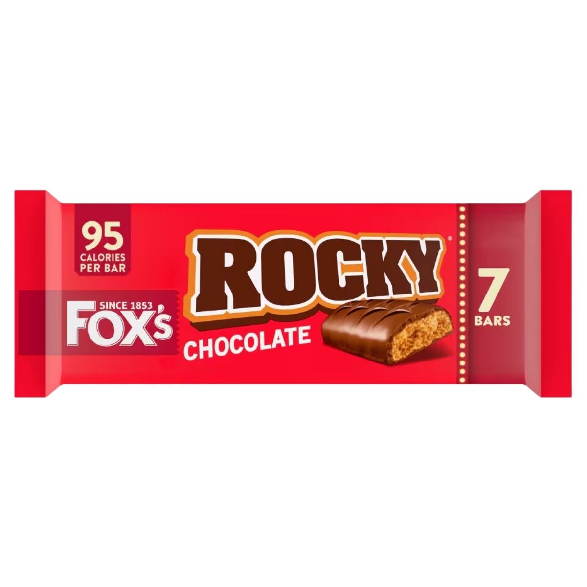 Satisfy your sweet tooth with Fox's - Rocky Chocolate Bars Multipack. Packaged in eye-catching red, this multipack includes seven 19g bars, each containing only 95 calories for a delightful treat. Satisfy your sweet tooth with Fox's - Rocky Chocolate Bars Multipack. Packaged in eye-catching red, this multipack includes seven 19g bars, each containing only 95 calories for a delightful treat.