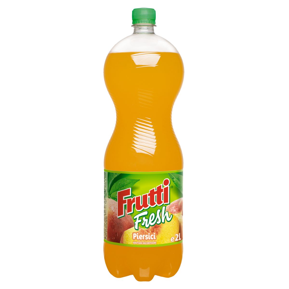 A bottle of Frutti Fresh - Peach Flavour Drink - 2L on a white background. A bottle of Frutti Fresh - Peach Flavour Drink - 2L on a white background.