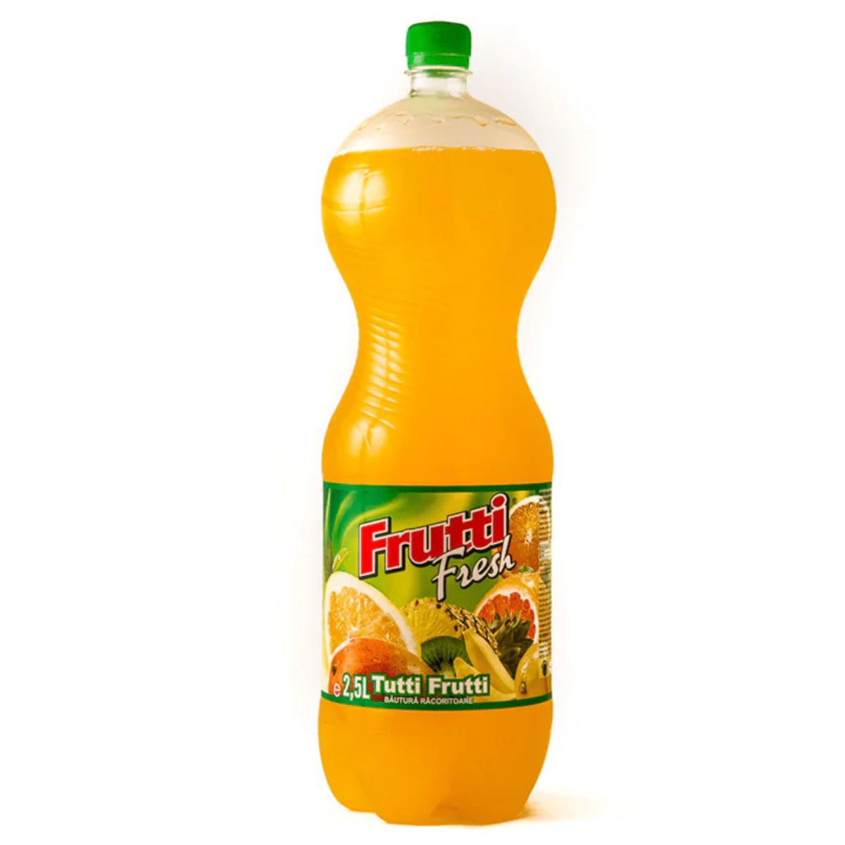 A bottle of Frutti Fresh - Tutti Frutti Flavour Drink - 2L on a white background. A bottle of Frutti Fresh - Tutti Frutti Flavour Drink - 2L on a white background.