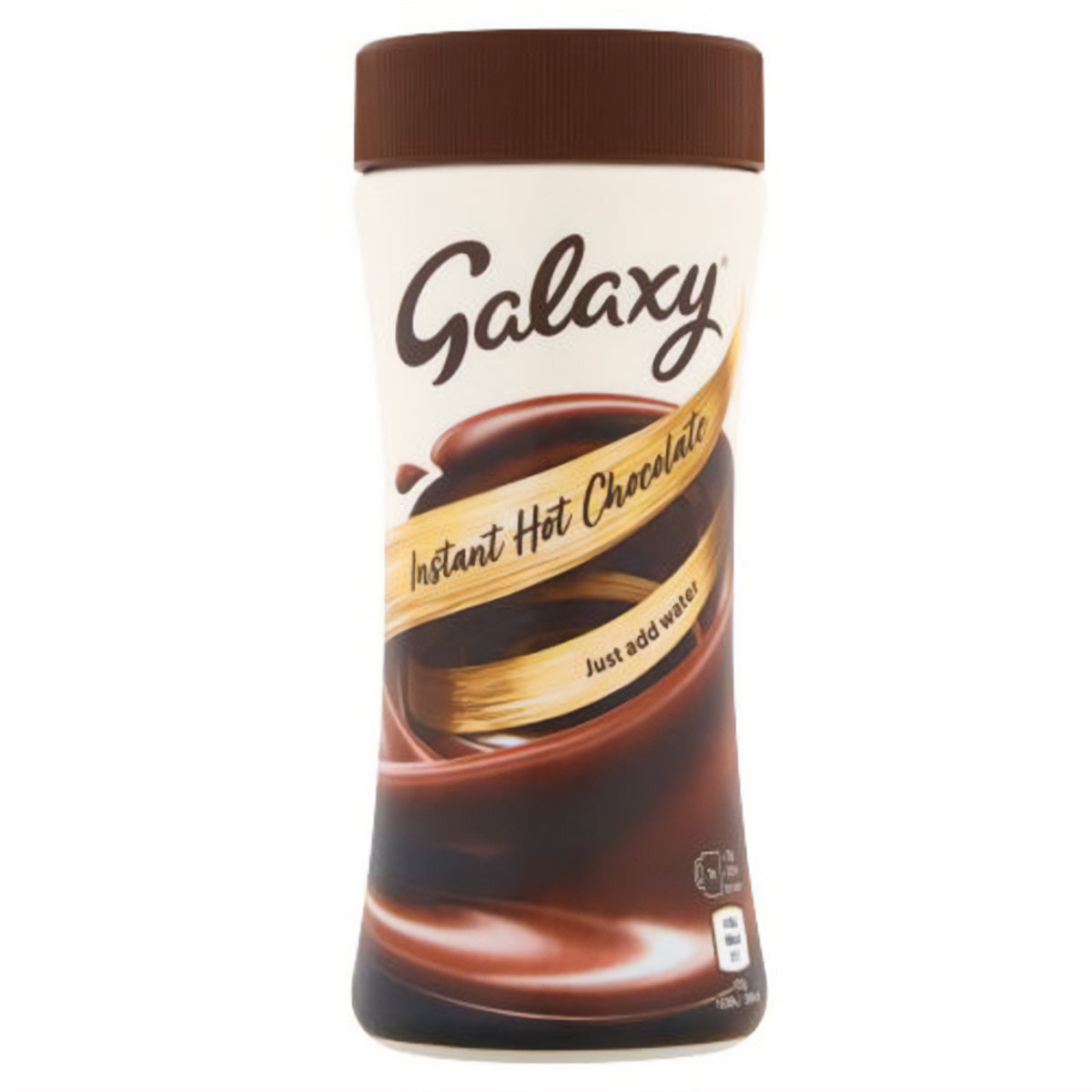 A bottle of Galaxy - Instant Hot Chocolate - 250g on a white background.