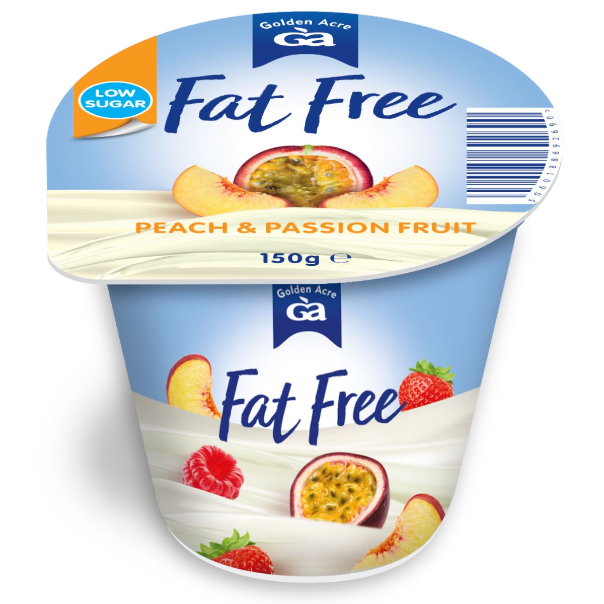 Golden Acre - Fat Free Peach and Passion Fruit Yoghurts - 150g. Golden Acre - Fat Free Peach and Passion Fruit Yoghurts - 150g.