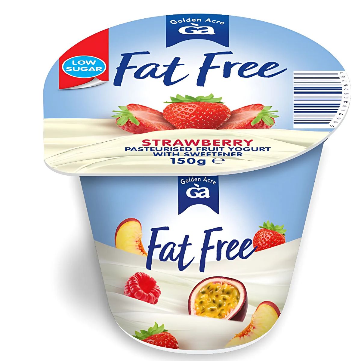 Golden Acre Fat Free Yogurt Strawberry 150g is a tasty low-sugar yogurt with sweetener, featuring strawberry images on the pack—a delicious fat-free option. Golden Acre Fat Free Yogurt Strawberry 150g is a tasty low-sugar yogurt with sweetener, featuring strawberry images on the pack—a delicious fat-free option.