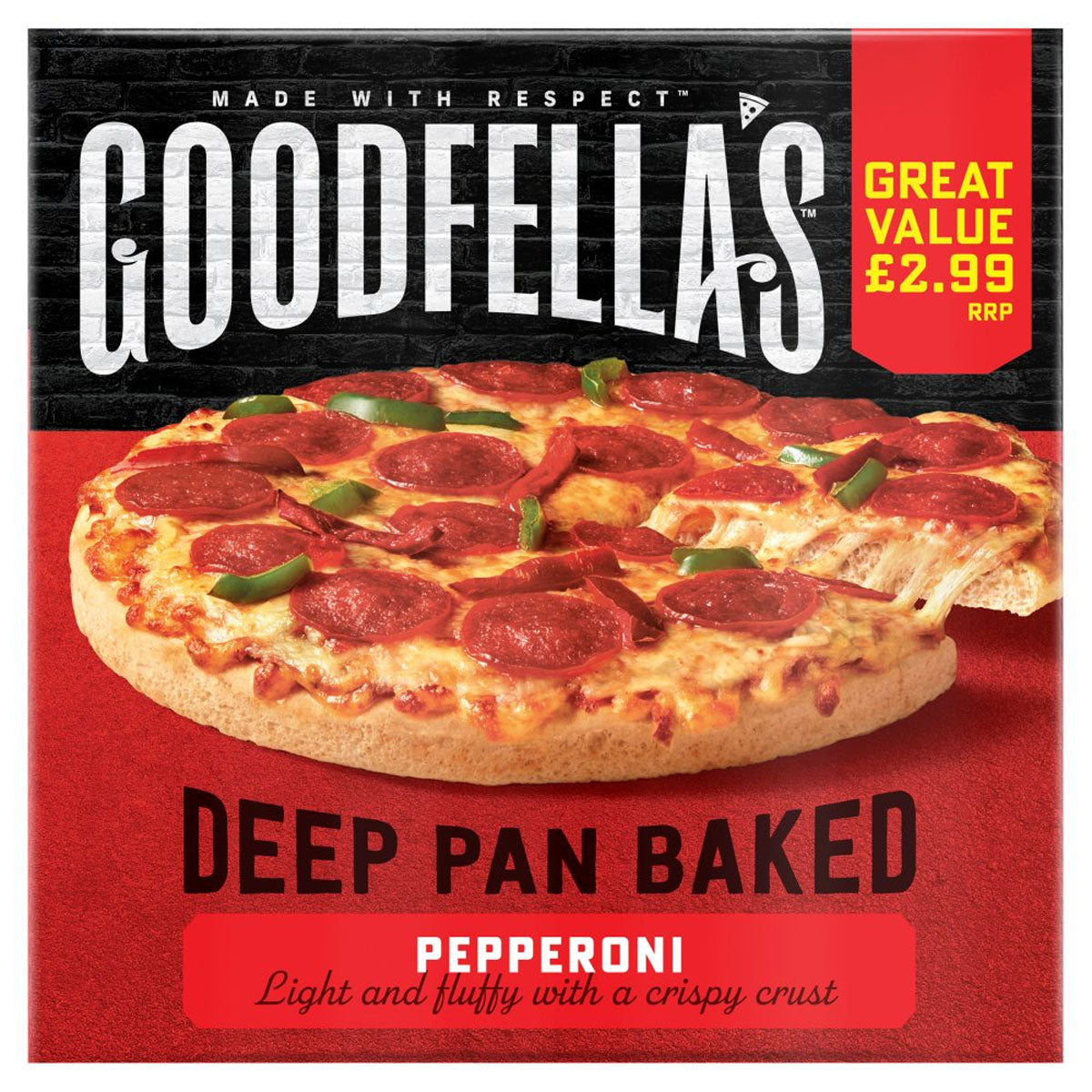 Goodfellas - Deep Pan Baked Pepperoni - 411g deep pan baked pepperoni pizza. Goodfellas - Deep Pan Baked Pepperoni - 411g deep pan baked pepperoni pizza.